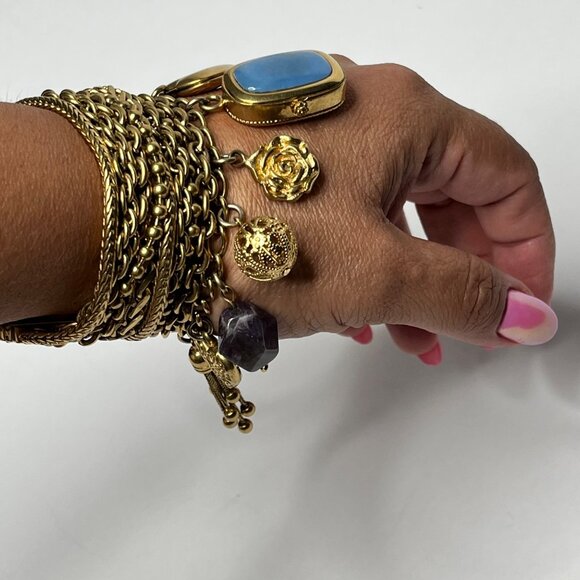 Rare Vintage Betty Johnson Multi-Chain Gold-Tone Charms Bracelet with Watch - Picture 1 of 8